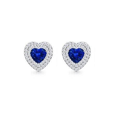 Herz Ceylon Saphir Runde Aus der Erde Abgebauter Natürlicher Diamanten 3 Karat Ohrstecker Weißgold 14K