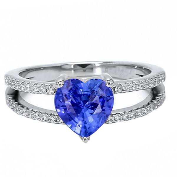 Herz Edelstein Hellblauer Saphir Ring Doppelschaft Diamanten 4 Karat - harrychadent.de