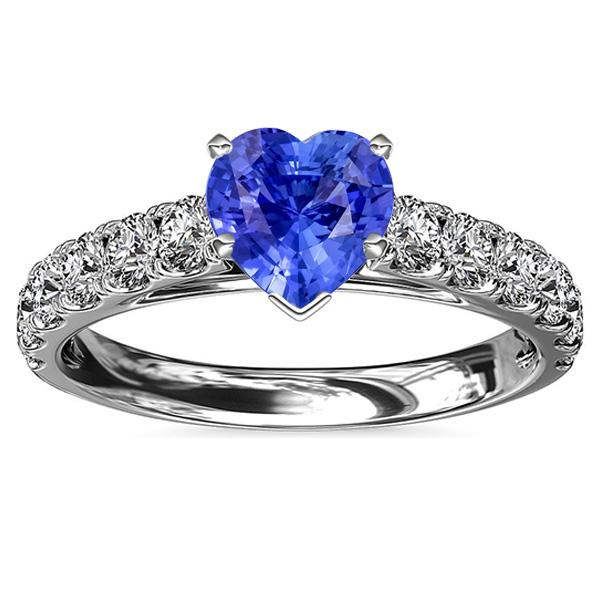 Herz-Solitär-Ring mit natürlichen blauen Saphiren und Diamantakzenten 3.50 Karat - harrychadent.de