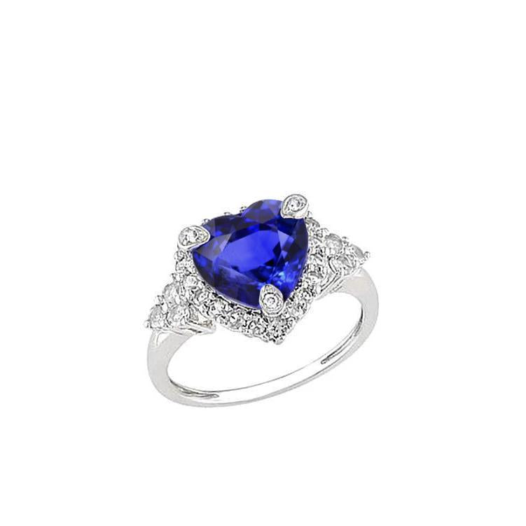 Herz Sri Lanka Saphir Runde Aus der Erde Abgebauter Natürlicher Diamanten 8.26 ct. Ring Gold Weiß 14K