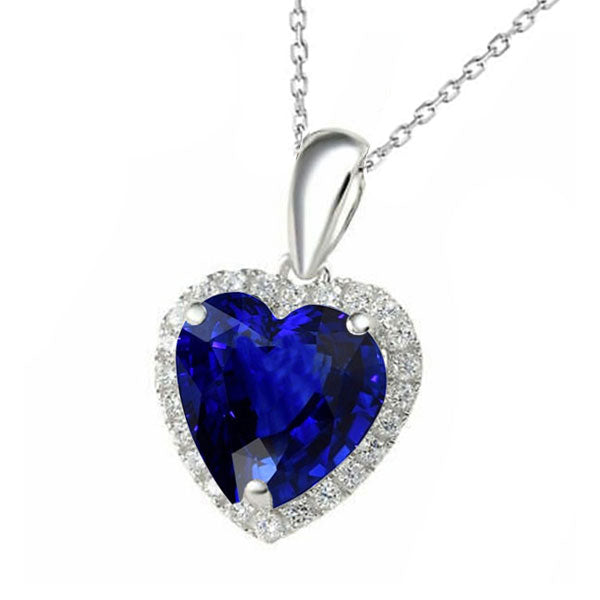 Herzförmiger blauer Saphir & runder Aus der Erde Abgebauter Natürlicher Diamant-Halo-Anhänger mit 5 Karat Kaution