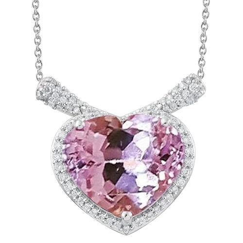 Herzschliff Kunzit mit Diamant Halskette Anhänger Weißgold 14K 32 Ct - harrychadent.de