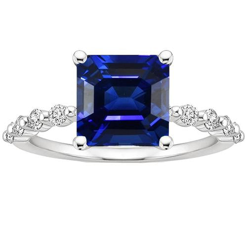 Jubiläumsring Princess Blue Saphir Solitaire mit Akzenten 4 Karat - harrychadent.de