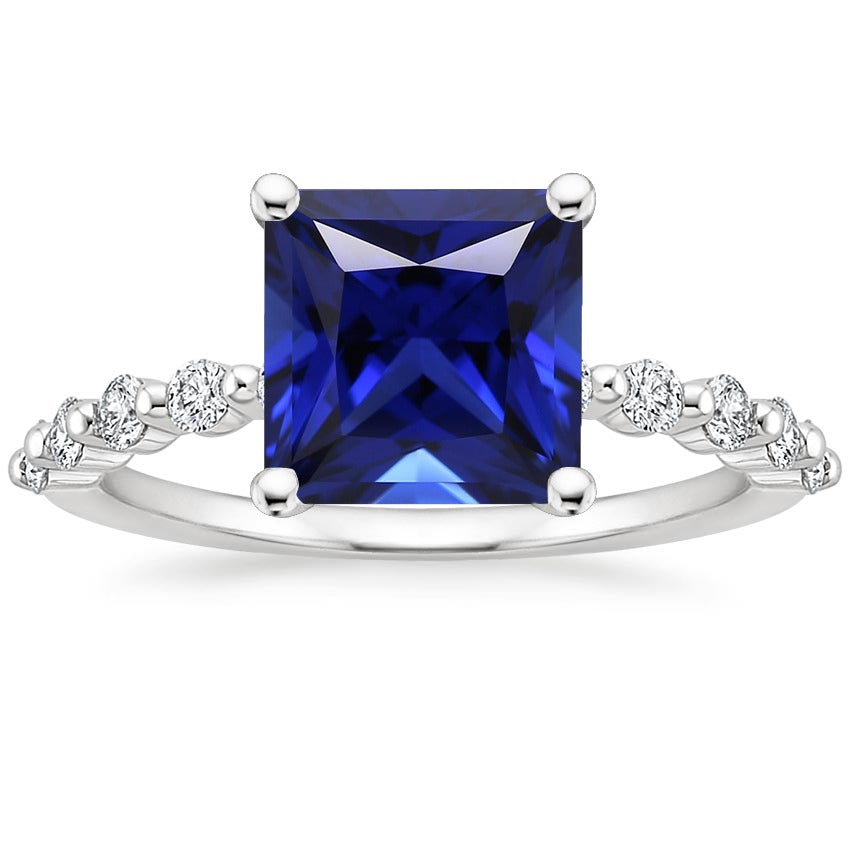 Jubiläumsring Saphir aus Sri Lanka und Aus der Erde Abgebauter Natürlicher Diamant 5,5 Karat Prinzessin
