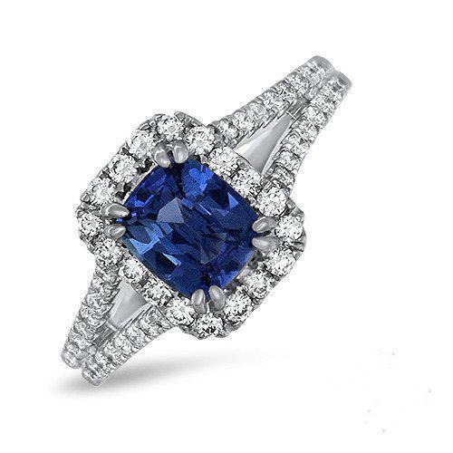 Kissen Ceylon Saphir Aus der Erde Abgebauter Natürlicher Diamant Ring Akzente 3 Karat WG 14K