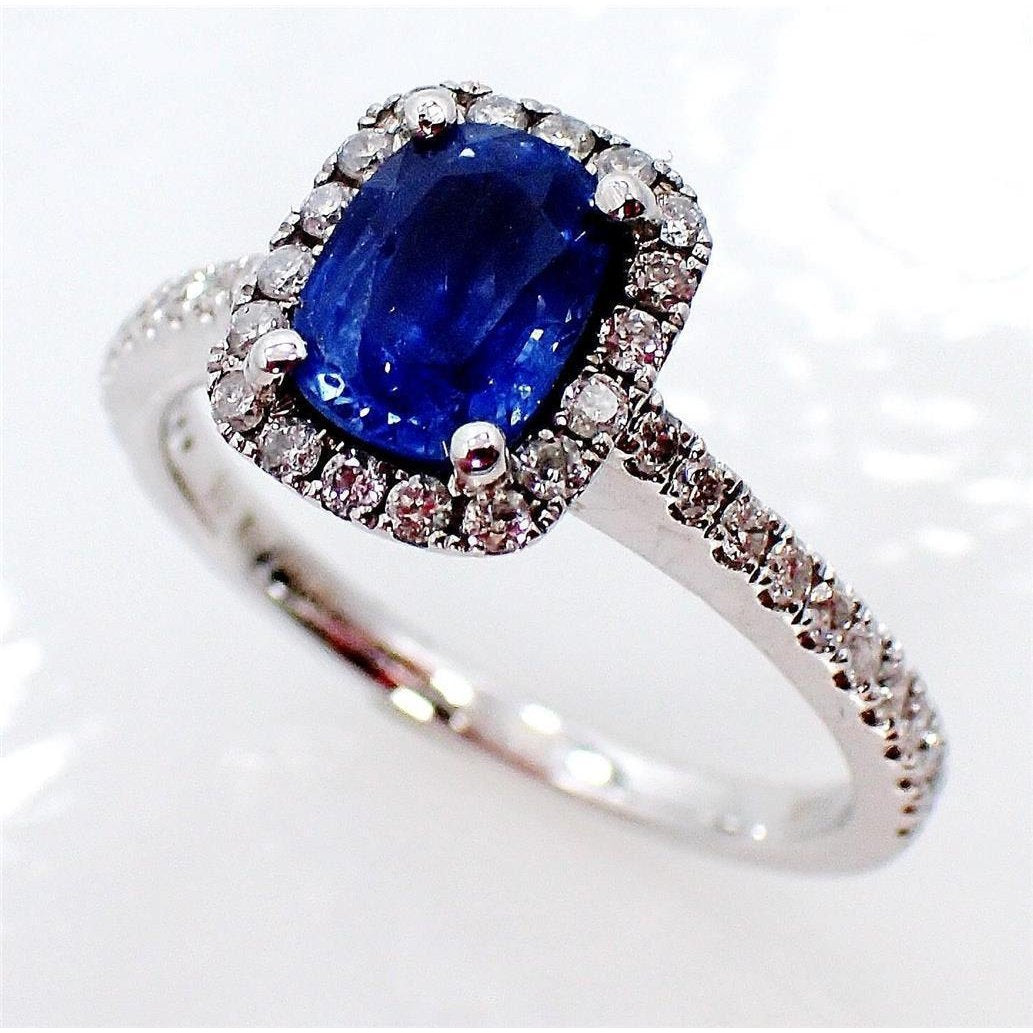 Kissen Ceylon Saphir Aus der Erde Abgebauter Natürlicher Diamant Ring Goldschmuck 3.00 Ct