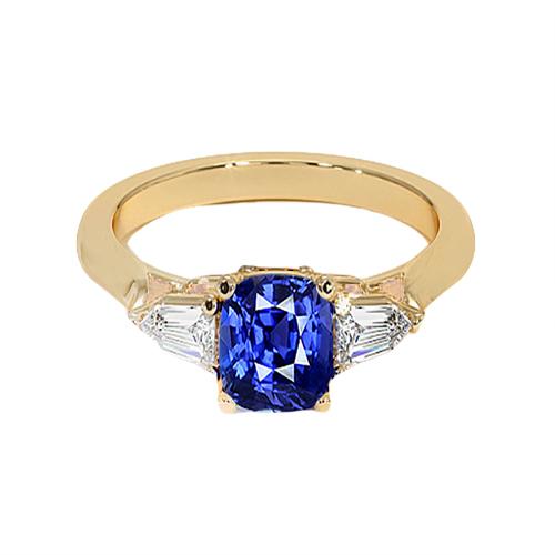 Kissen Deep Blue Ceylon Saphir & Konischer Baguettering 9,50 Karat - harrychadent.de