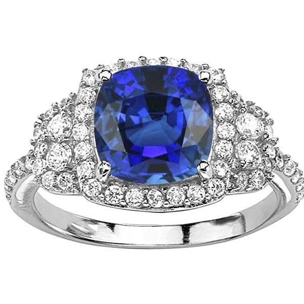 Kissen Halo Blue Saphir Ring Weißgold 14K Diamanten 5 Karat - harrychadent.de