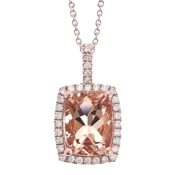 Kissen Morganit und runde Aus der Erde Abgebauter Natürlicher Diamanten 16.50 ct Anhänger Roségold 14K