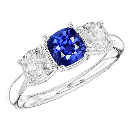 Kissen Saphir Drei Steine Ring 2,50 Karat Diamanten Goldschmuck - harrychadent.de