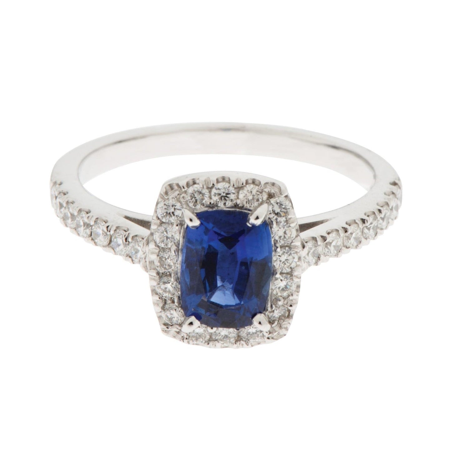 Kissen Saphir mit rundem Diamanten 3,90 ct. Ring Weißgold 14K - harrychadent.de