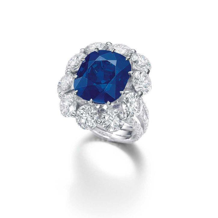 Kissen Saphir und runde Diamanten 10.50 Ct Ring Weißgold 14K - harrychadent.de