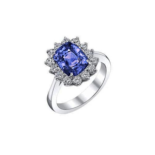 Kissen Tansanit 4.30 Karat Aus der Erde Abgebauter Natürlicher Diamanten Halo Ring Weißgold 14K