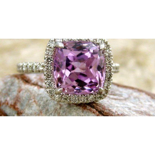 Kissenschliff Rosa Kunzit Und Diamant Ring Weißgold 14K 30.40 Ct - harrychadent.de