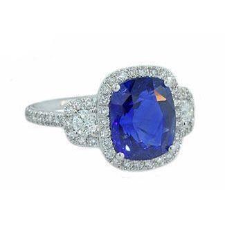 Kissenschliff srilankischer Saphir-Diamant-Ring Weißgold 14K 5 Ct - harrychadent.de