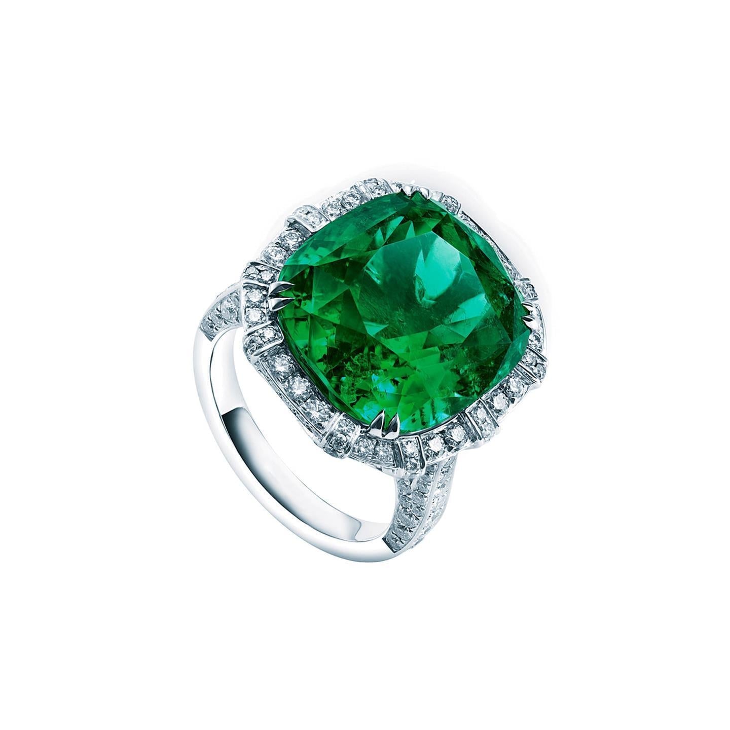 Kolumbianischer grüner Smaragd mit Aus der Erde Abgebauter Natürlicher Diamanten Ring 4 Karat