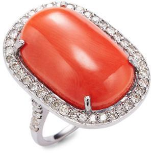 Krappenset 14 Karat Ovale Rote Koralle Mit Runden Diamantring - harrychadent.de