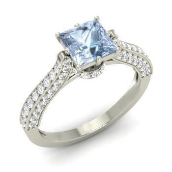 Krappenset 8,50 Karat Aquamarin mit Diamanten Ring Weißgold 14K - harrychadent.de