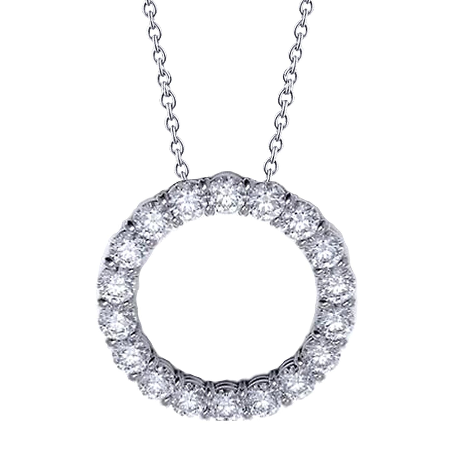 Kreis Anhänger Halskette 2.70 Karat Aus der Erde Abgebauter Natürlicher Diamanten im Rundschliff Weißgold 14K