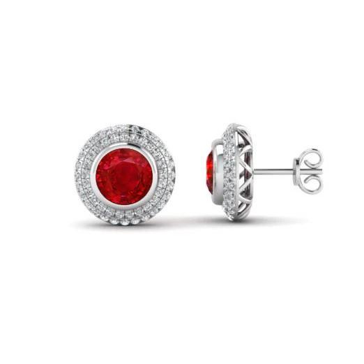 Lünette Set 5,20 Karat Rubin und Diamanten Ohrstecker Weißgold - harrychadent.de