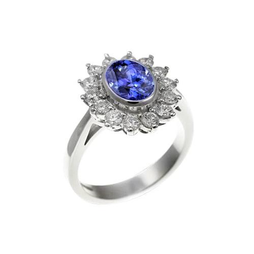 Lünette Set Tansanit Oval Aus der Erde Abgebauter Natürlicher Diamant 3,30 Karat Ring Weißgold