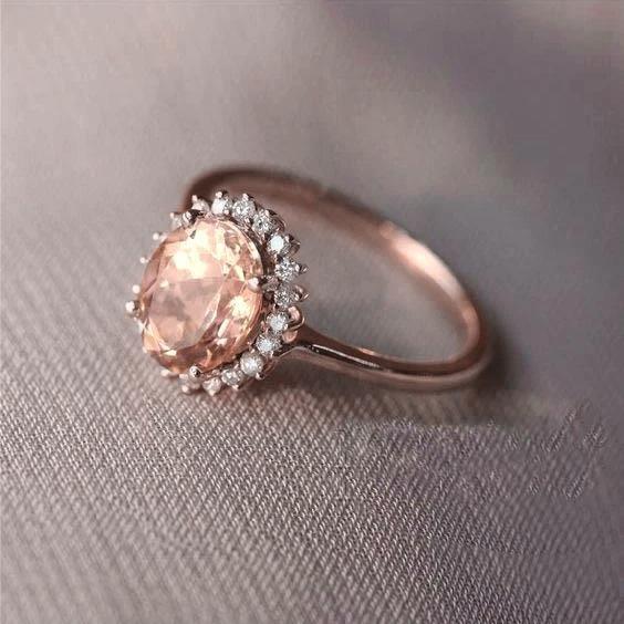Morganit mit Diamanten 11,75 Karat Ehering Roségold 14K Neu - harrychadent.de