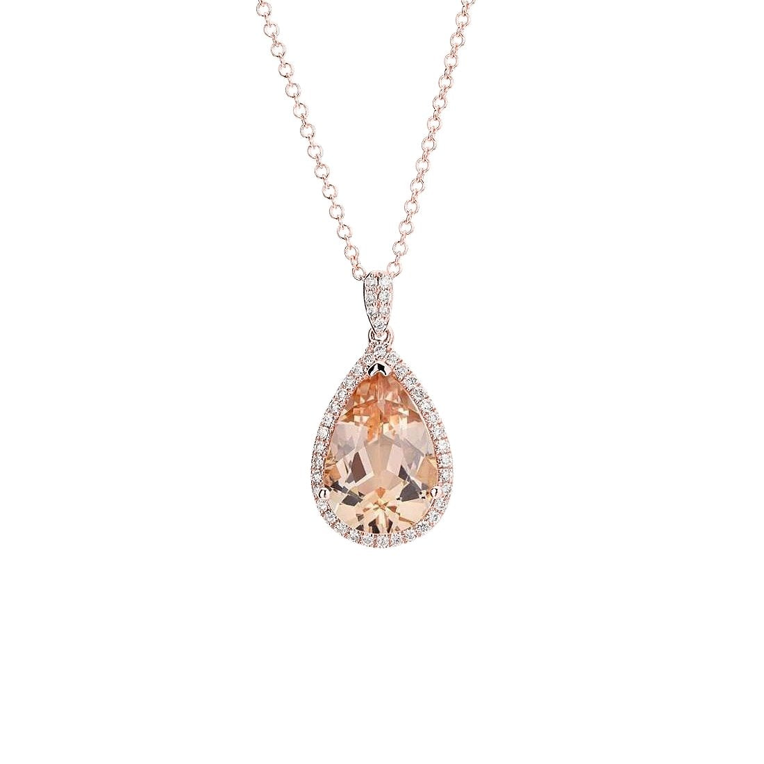 Morganit und Diamanten Anhänger mit Kette 10,25 ct Roségold 14K - harrychadent.de