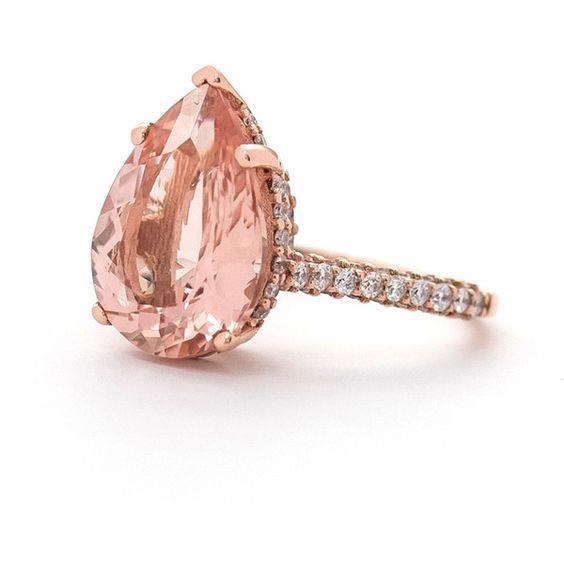 Morganit und Diamanten im Birnenschliff 9.25 Kt Ehering Roségold 14K - harrychadent.de
