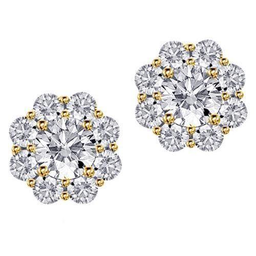 Natürliche runde Aus der Erde Abgebauter Natürlicher Diamanthalo-Ohrstecker Pave 4.50 Ct. Gelbgold14K