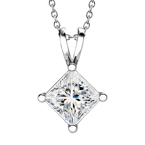 Natürlicher Aus der Erde Abgebauter Natürlicher Diamant-Halskettenanhänger im Prinzessinnenschliff 2,0 Karat Weißgold 14 Karat