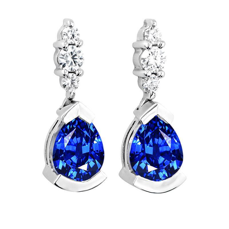 Ohrringe aus Ceylon-Saphir in Birne und Rundschliff mit Aus der Erde Abgebauter Natürlicher Diamanten 4,60 Ct