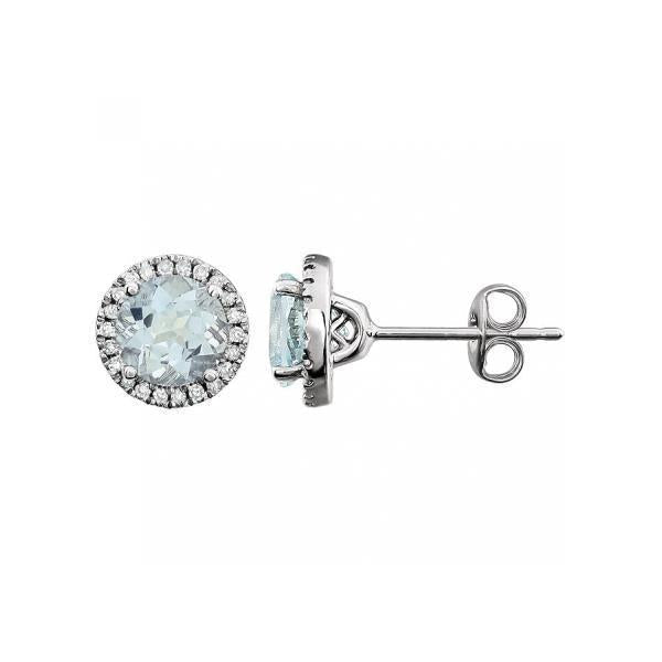 Ohrstecker 4.80 Karat Halo Rundschliff Aquamarin und Aus der Erde Abgebauter Natürlicher Diamanten