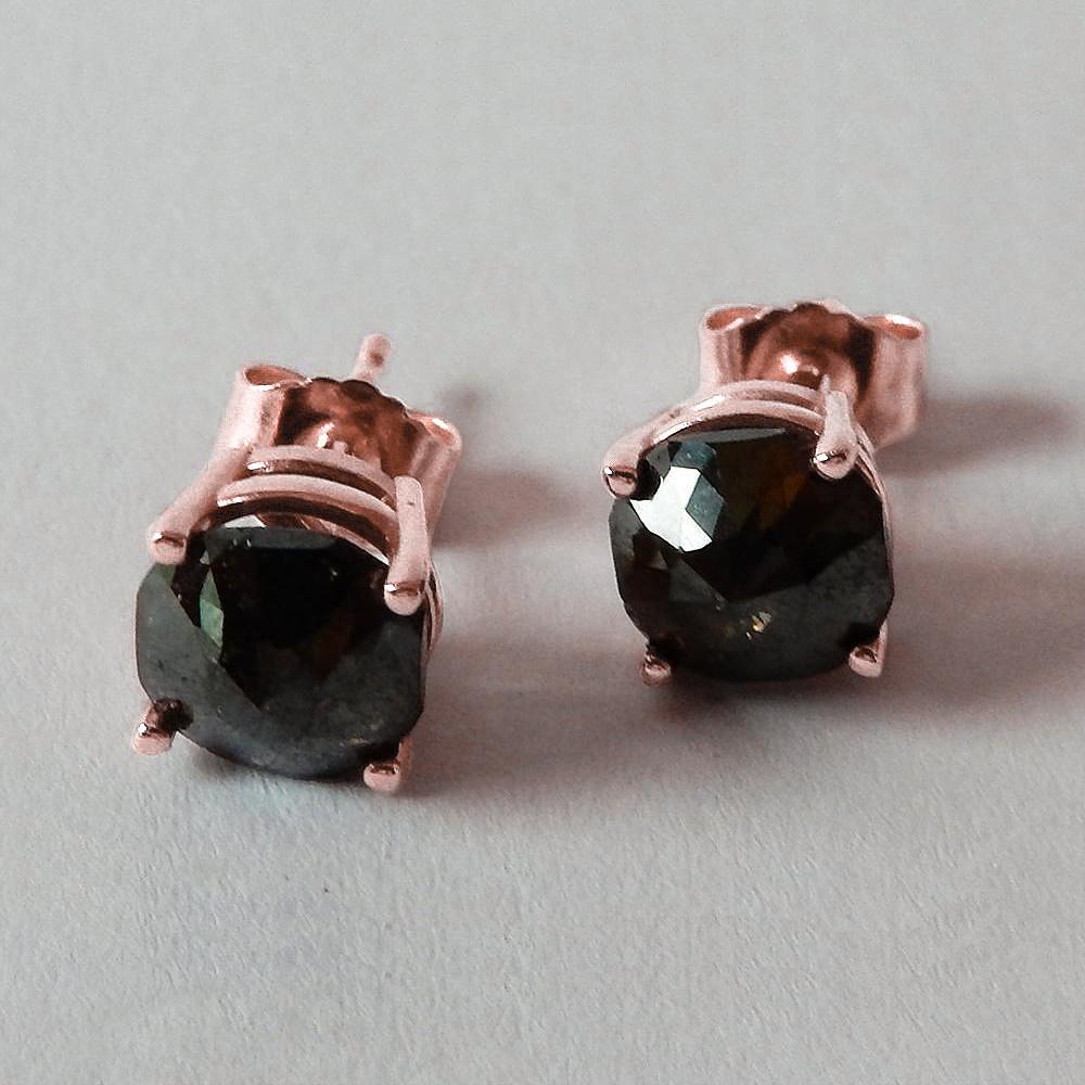 Ohrstecker 7 Karat Kissen Schwarze Aus der Erde Abgebauter Natürlicher Diamanten Roségold 14K Finish
