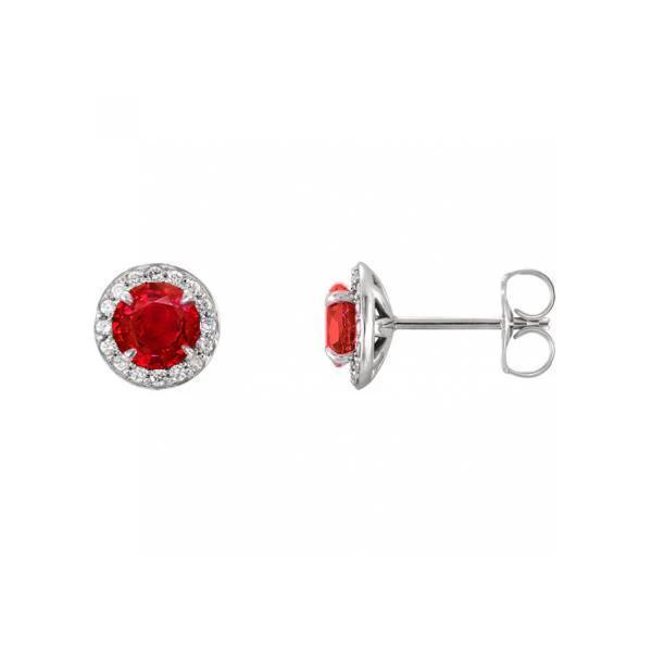 Ohrstecker Halo Ohrringe 14K Weiß Roter Rubin Und Aus der Erde Abgebauter Natürlicher Diamanten 4.30 Karat
