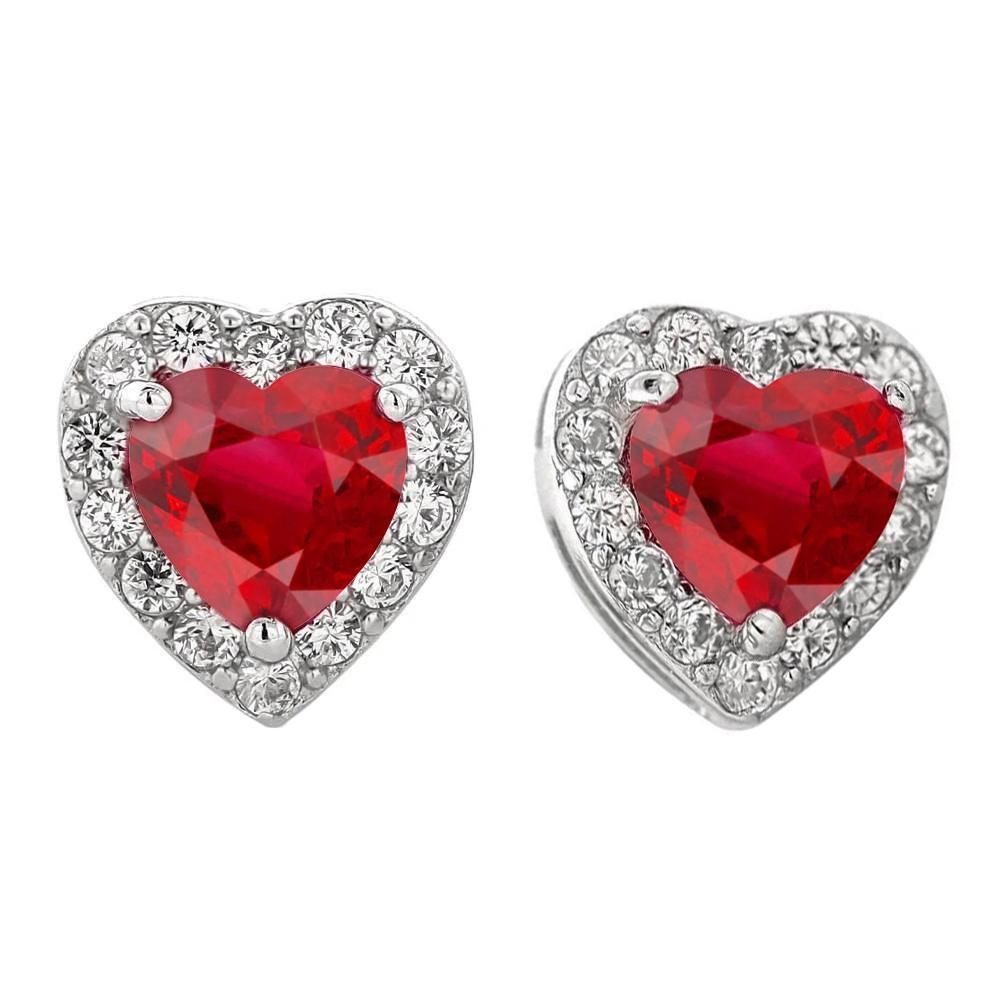 Ohrstecker mit Herzschliff Rubin & runder Diamant 6 Karat Weißgold 14K - harrychadent.de