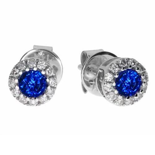 Ohrstecker mit rundem Saphir und Aus der Erde Abgebauter Natürlicher Diamanten 2,60 ct Weißgold 14K