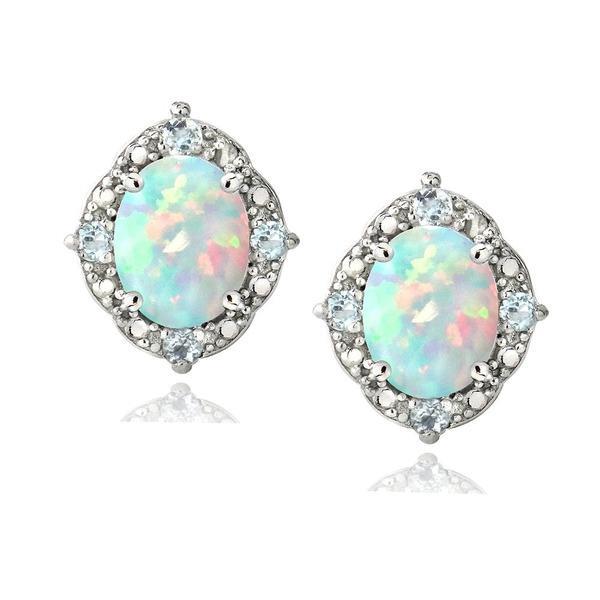 Oval Opal Runde Aus der Erde Abgebauter Natürlicher Diamanten 11,80 Ct Ohrstecker Halo Weißgold 14K