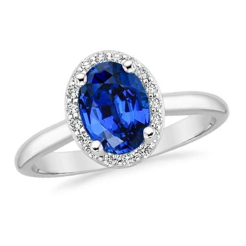 Oval & Rundschliff Ceylon Saphir mit Aus der Erde Abgebauter Natürlicher Diamantring 2.80 Karat WG 14K