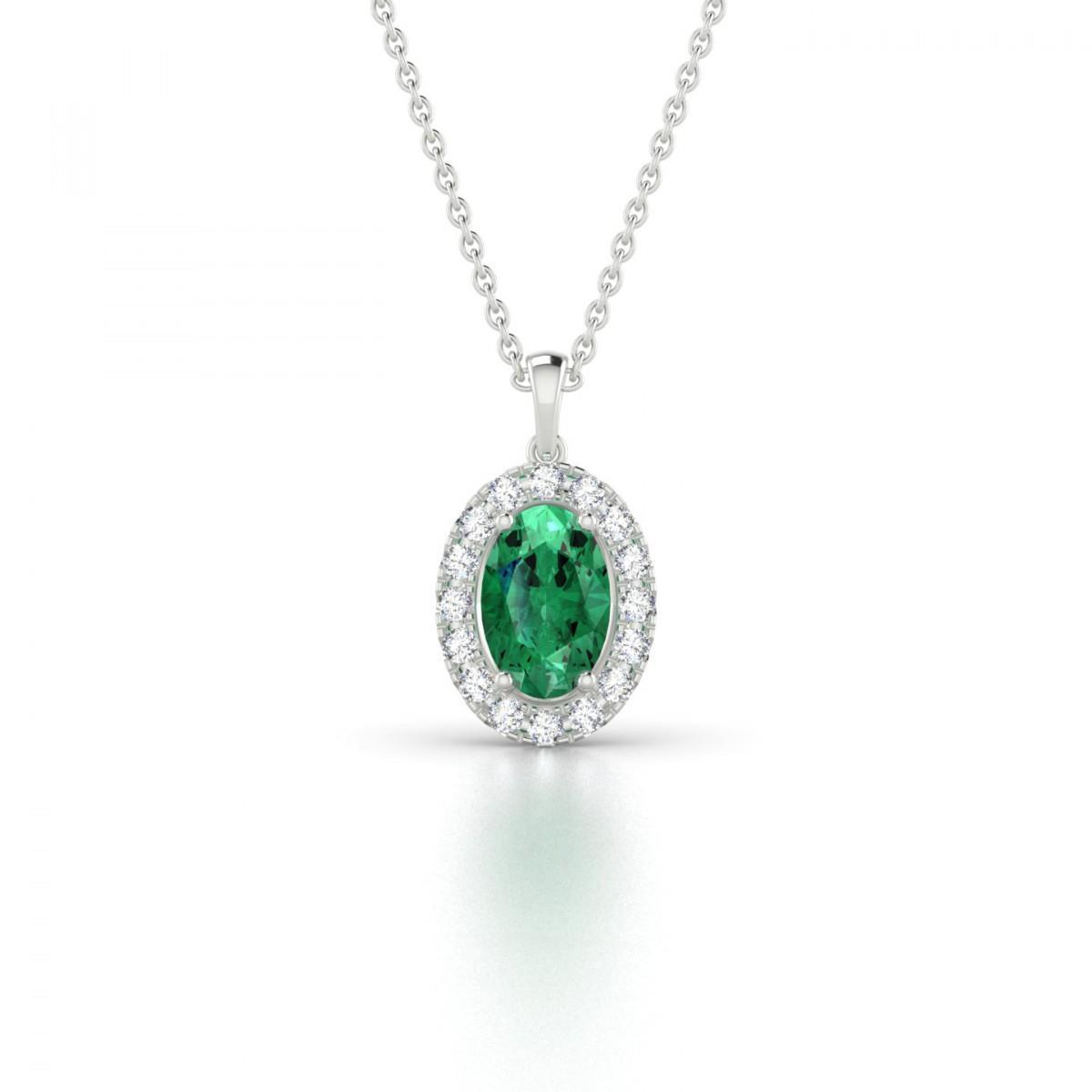 Ovale grüne Smaragd- und Aus der Erde Abgebauter Natürlicher Diamant-Edelstein-Anhänger-Halskette 4.55 Karat