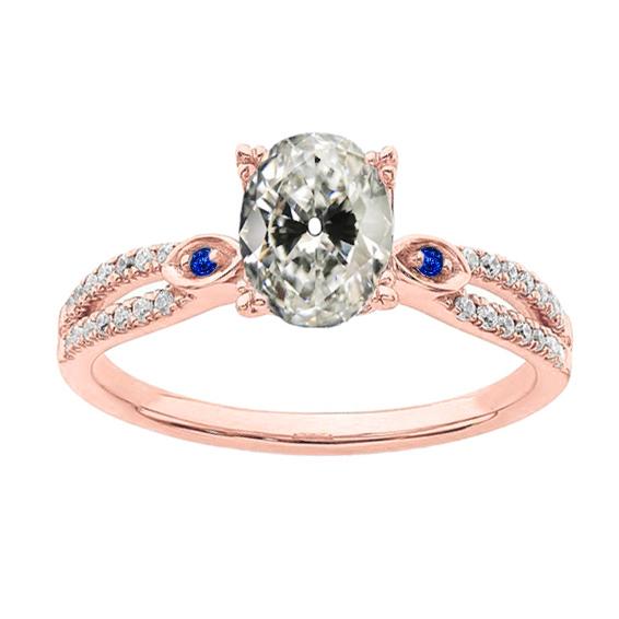 Ovaler Altschliff Diamant & Runder Sri Lanka Saphir Ring 4.50 Karat - harrychadent.de