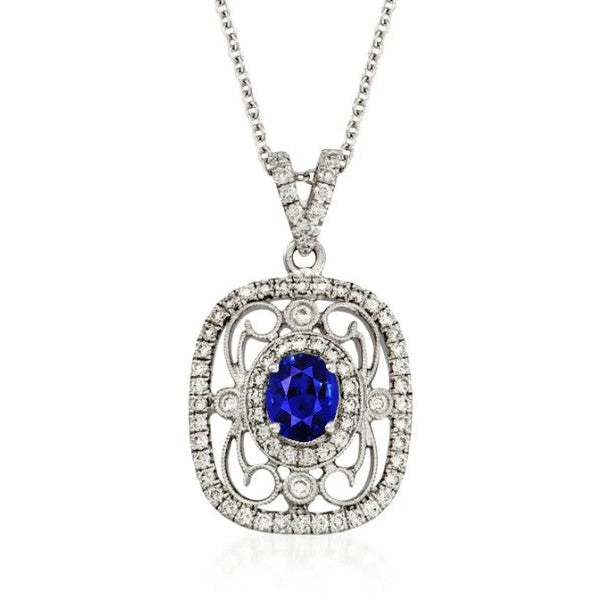 Ovaler Ceylon-Saphir & Aus der Erde Abgebauter Natürlicher Diamant-Anhänger im Vintage-Stil, 2,50 Karat