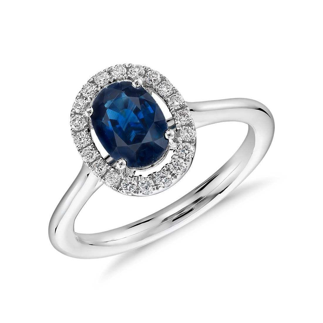 Ovaler Ceylon Saphir Runde Diamanten 2,50 Karat Ring Weißgold 14K - harrychadent.de