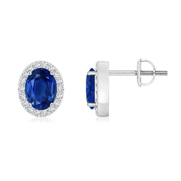 Ovaler Ceylon-Saphir mit Aus der Erde Abgebauter Natürlicher Diamanten 3.20 Ct Lady Studs Halo-Ohrring