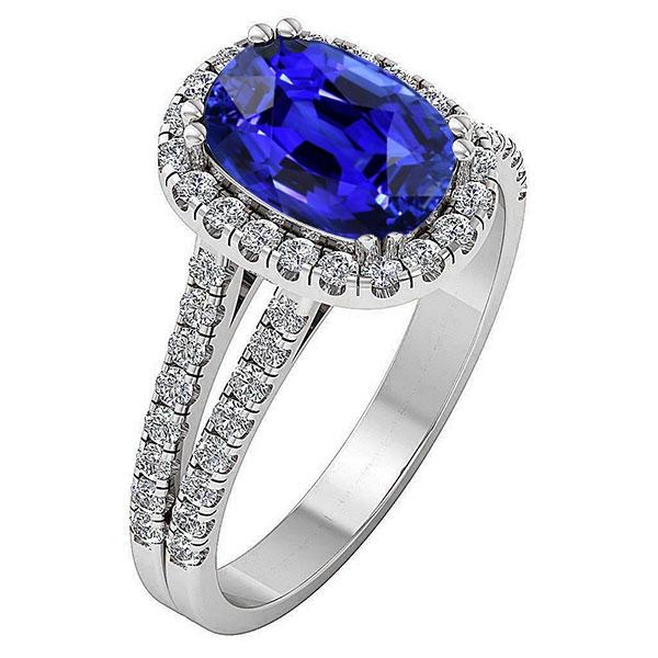 Ovaler Halo Blue Saphir Ring Split Shank Diamant 5 Karat - harrychadent.de