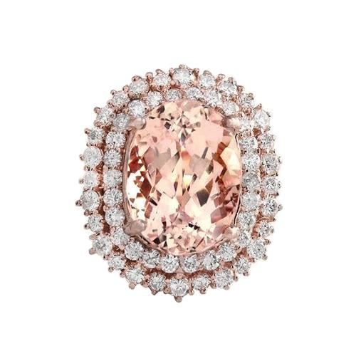 Ovaler Morganit und runde Diamanten 14 Kt. Ring Gold Rose 14K - harrychadent.de
