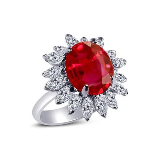 Ovaler Ring mit natürlichem 13,80 Karat Rubin Aus der Erde Abgebauter Natürlicher Diamant Weißgold 14K