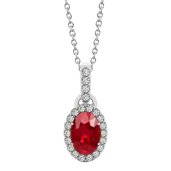 Ovaler Rubin aus Weißgold mit runden Diamanten 3,25 ct Anhänger mit Kette - harrychadent.de