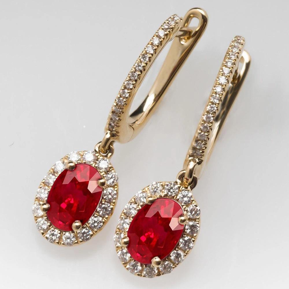 Ovaler Rubin & runder Diamant 9.50 Karat Ohrhänger Gelbgold 14K - harrychadent.de