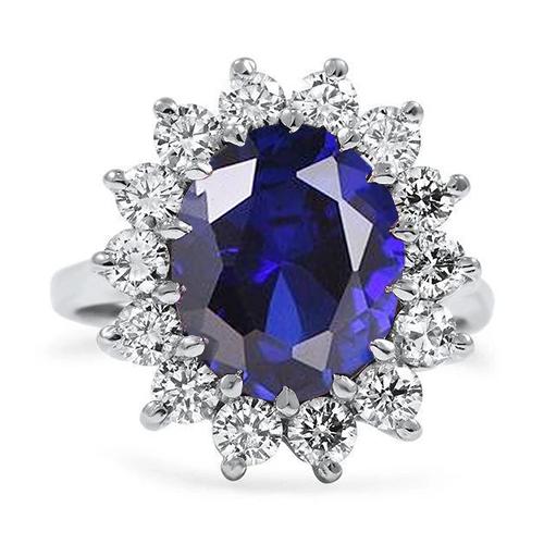 Ovaler Saphir und Diamanten 5,50 Karat Ehering 14K Weißgold - harrychadent.de