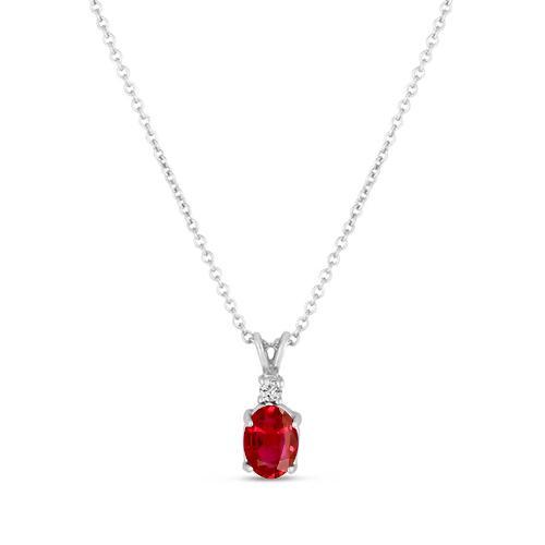 Ovaler Schnitt Rubin & Aus der Erde Abgebauter Natürlicher Diamant Anhänger Halskette 2.10 Karat Weißgold 14K